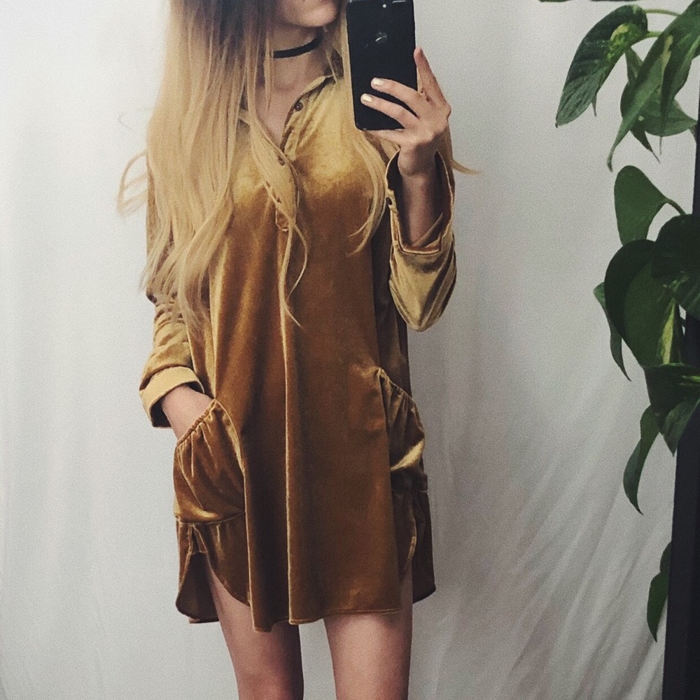 Bronze Velvet Shirt Dress